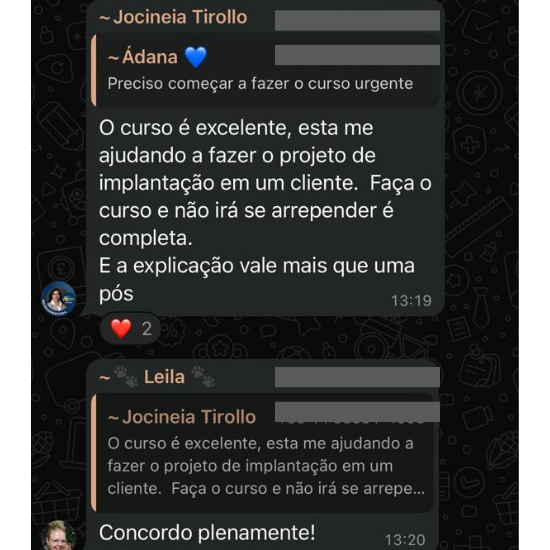 Print do depoimento de Jocineia no WhatsApp